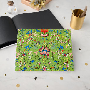Vintage Owen Jones Chinese Ornament Green Floral Guest Book
