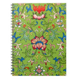 Vintage Owen Jones Chinese Ornament Green Floral Notebook