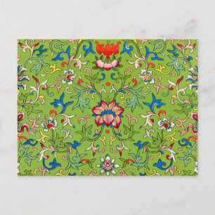 Vintage Owen Jones Chinese Ornament Green Floral Postcard