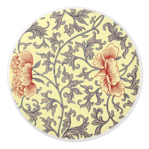 Vintage Owen Jones Chinoiserie Peony Floral Design Ceramic Knob