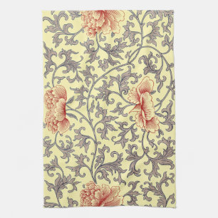 Vintage Owen Jones Chinoiserie Peony Floral Design Tea Towel