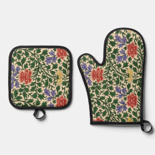 Vintage Owen Jones Chinoiserie Peony Pattern Oven Mitt & Pot Holder Set