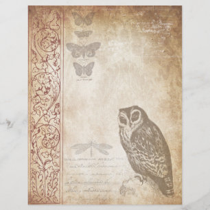Vintage Owl Aged Scrapbook Paper