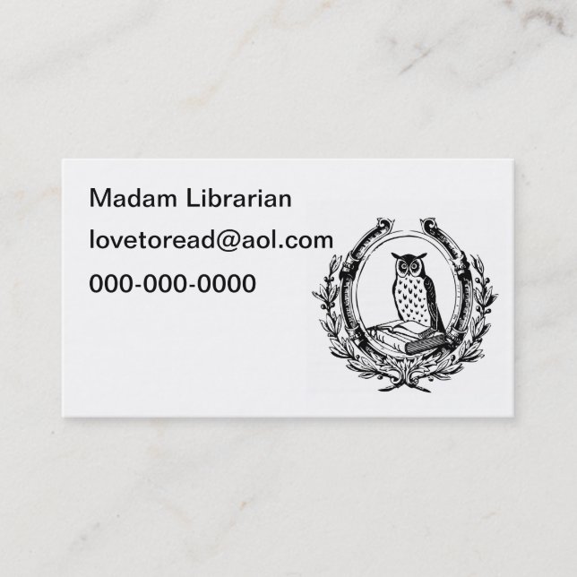 Vintage Owl and Book Bookplate Business Card (Front)