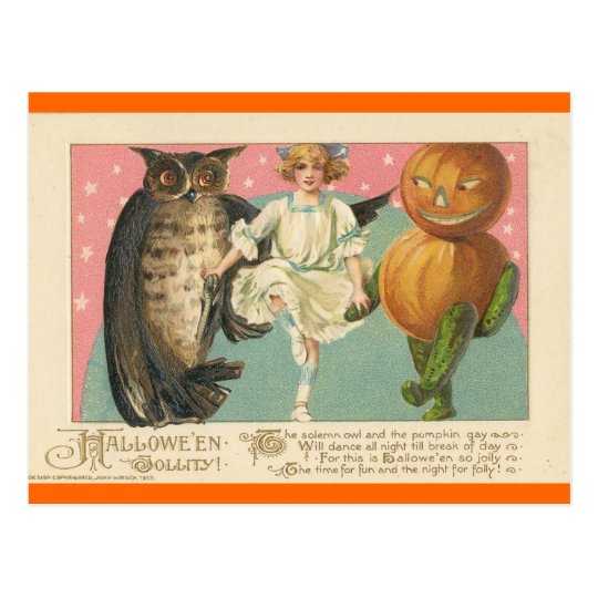 Vintage Owl and goblin Halloween Postcard