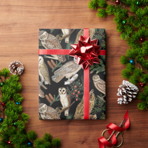 Vintage Owl and Pine Tree  Wrapping Paper