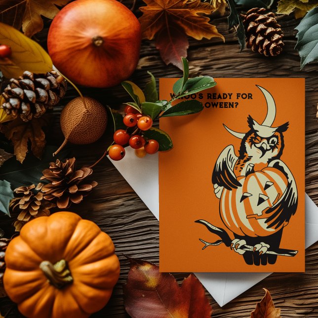 Vintage Owl and Pumpkin Custom Message Halloween Postcard (Creator Uploaded)