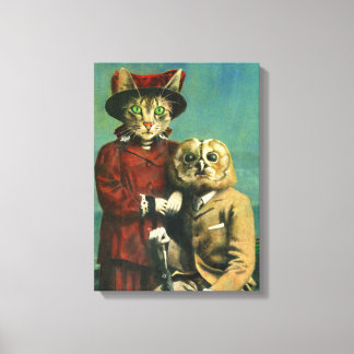 Vintage Owl And Pussy Cat Wrapped Canvas