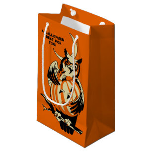 Vintage Owl and Witch Custom Message Halloween Small Gift Bag