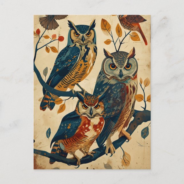 Vintage Owl art Postcard (Front)