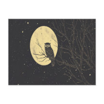Vintage Owl Art Under A Moonlit Sky