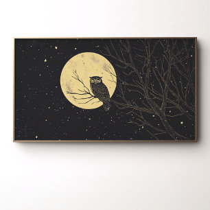 Vintage Owl Art Under a Moonlit Sky Poster