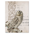 Vintage Owl Bird Music Scroll Vines Parchment 