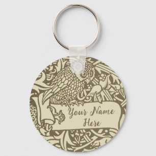 Vintage Owl Bookplate Arts and Crafts Walter Crane Key Ring