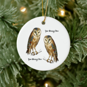 Vintage Owl chouette effraie bird Personalised Ceramic Tree Decoration