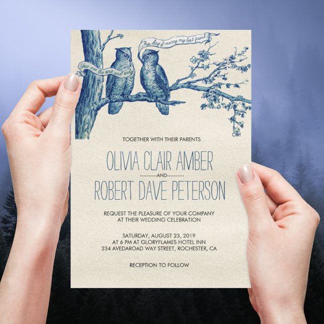 Vintage Owl Couple in Tree Wedding Invites (Creator Uploaded)