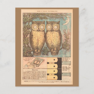 Vintage owl cute fall children's craft blue brown 