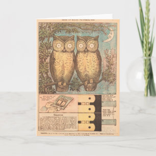 Vintage owl cute fall kid's craft illustration card