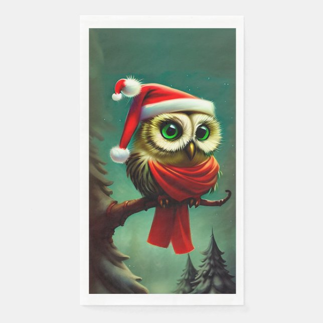 Vintage Owl Cute Rustic Christmas Napkin (Front)
