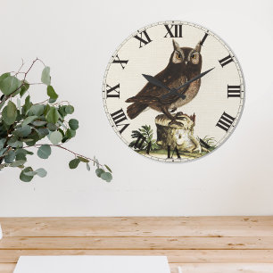 Vintage Owl Drawing Large Clock