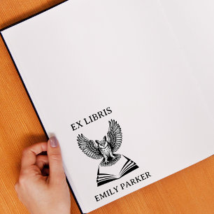 Vintage Owl Ex Libris Custom Name Bookplate Rubber Stamp