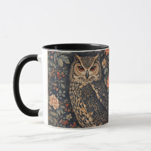 Vintage Owl Floral Art Poster Woodland Bird Mug