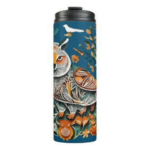 Vintage owl floral unique design thermal tumbler