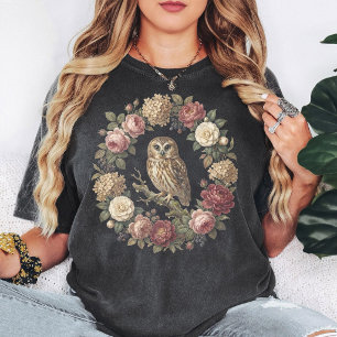 Vintage Owl Floral Wreath T-Shirt