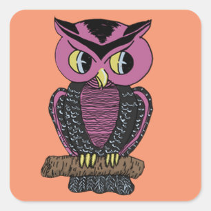 Vintage Owl Halloween Square Stickers