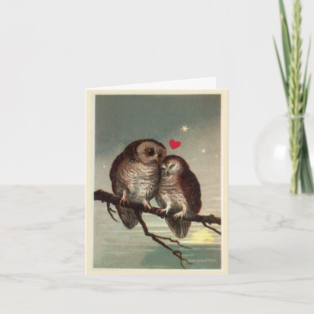 Vintage Owl Holiday, Romantic, or Valentine Card (Front)