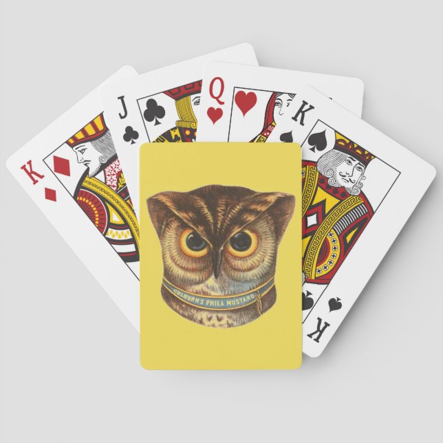 Vintage owl illustration advertisement funny playing cards (Back)