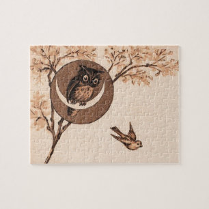 Vintage Owl in Moon Jigsaw Puzzle