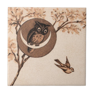 Vintage Owl in Moon Tile