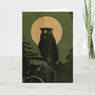 Vintage Owl in Moonlight Halloween Art Card