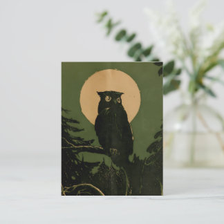 Vintage Owl in Moonlight Halloween Art Postcard
