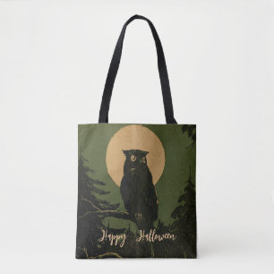 Vintage Owl in Moonlight Halloween Personalised Tote Bag