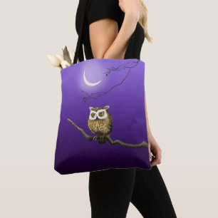 Vintage Owl Night Moonlight Deep Blue Tote
