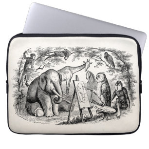 Vintage Owl Painting Elephant 1800s Jungle Scene Laptop Sleeve