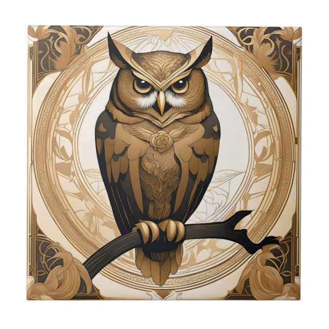 Vintage Owl Portrait Gold Tile (Front)