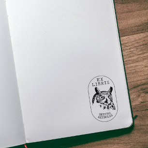 Vintage Owl, Simple Ex Libris Book Rubber Stamp