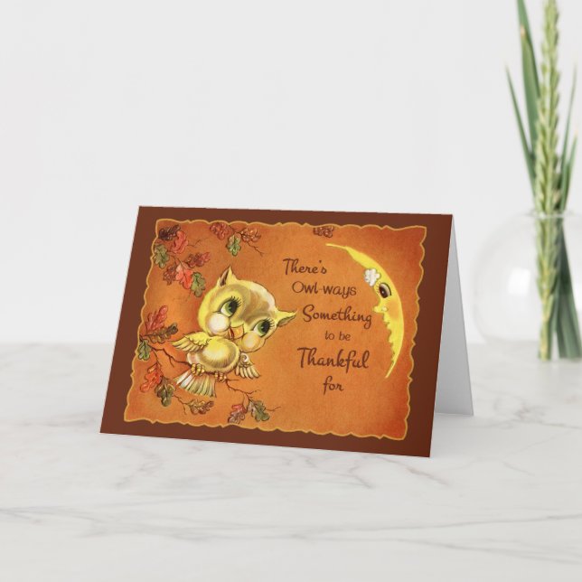 Vintage Owl Thanksgiving Card (Front)