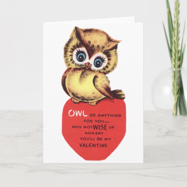 Vintage Owl Valentine Holiday Card (Front)