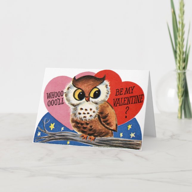 Vintage Owl Valentine Holiday Card (Front)