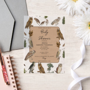 Vintage Owl Watercolor Forest Bird Baby Shower Vellum Invitations