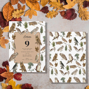 Vintage Owl Watercolor Forest Bird Birthday Party  Invitation