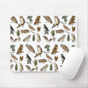 Vintage Owl Watercolor Forest Pattern Mouse Mat