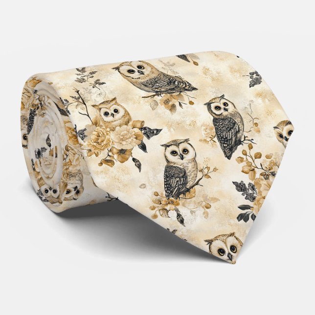 Vintage Owls & Floral Botanical Pattern (10) Tie (Rolled)