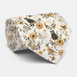 Vintage Owls & Floral Botanical Pattern (3) Tie