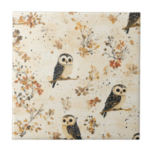 Vintage Owls & Floral Botanical Pattern (6) Tile