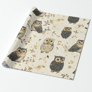 Vintage Owls & Floral Botanical Pattern Wrapping Paper